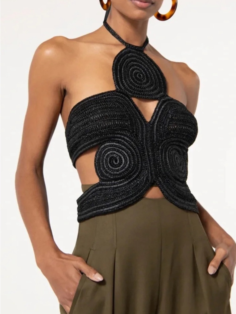 Never Worn no tags -Cult Gaia Archee Black Crochet Halter Crop Top - Women